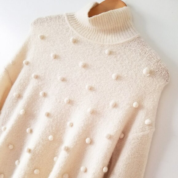 Madewell Snow Globe Bobble Turtleneck Sweater Wool Alpaca Blend Ivory Cream S - Picture 4 of 13